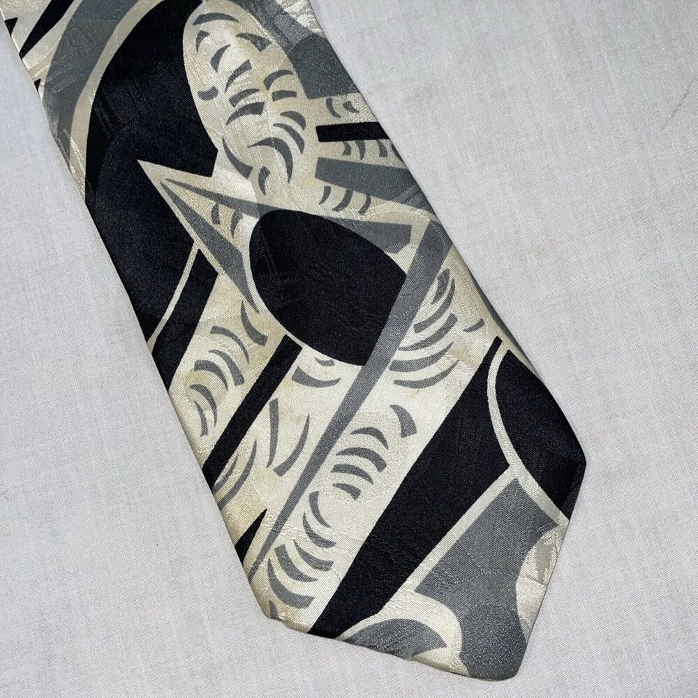 Paul Rodon Men’s Dress Tie Size 57” White Gray Black Geometric Business Formal